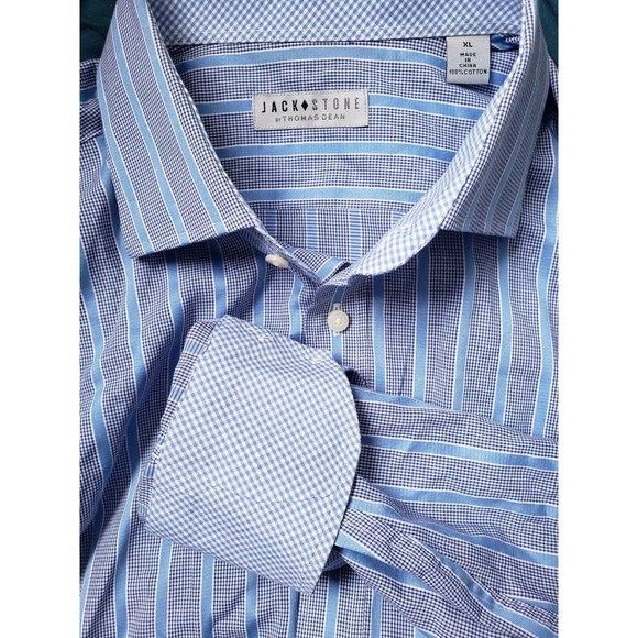 Executive Jack Stone Thomas Dean Mens Shirt XL Blue Striped‎ Sleeve Flip Cuff - Picture 1 of 4